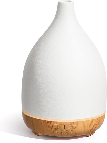 InnoGear Oil Diffuser, 300ML Ceramic Diffuser for Essential Oils Handcrafted Aromatherapy Diffuser Ultrasonic Cool Mist Humidifier with 4 Timers Waterless Auto Off for Room Office, White