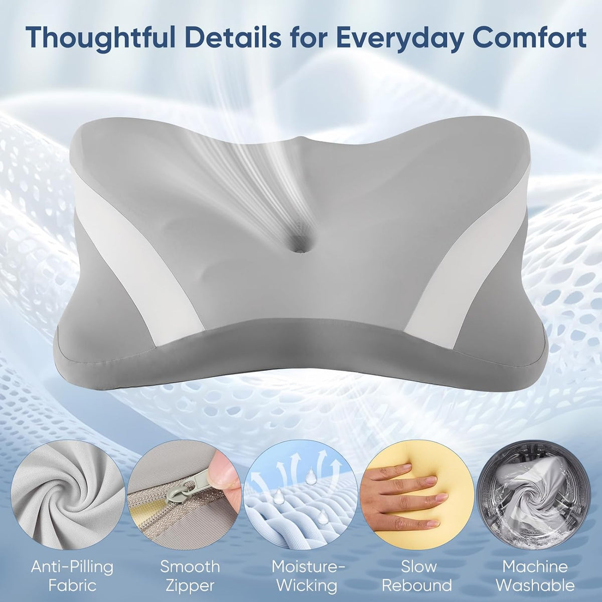 Sweetcrispy Cervical Pillow for Neck Pain Relief, Cooling Memory Foam