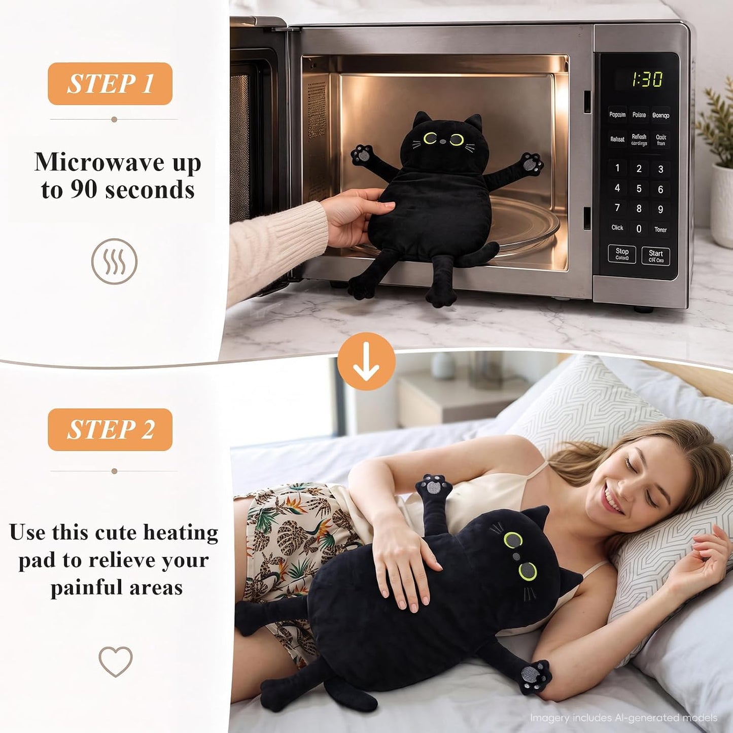 Microwave Heating Pad for Pain Relief, 17" x 9" Microwavable Heating Pads for Cramps, Back Pain, Neck Shoulder, Muscles, Knee, Joints, Natural Heat Pack Moist Heat, Black Cat