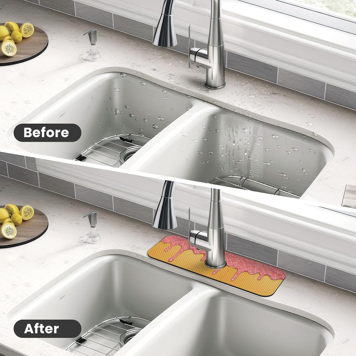 Aquamarine Blue Mexican Tiles Faucet Splash Guard Mat for Kitchen Sink 15x5.5" - Colors B