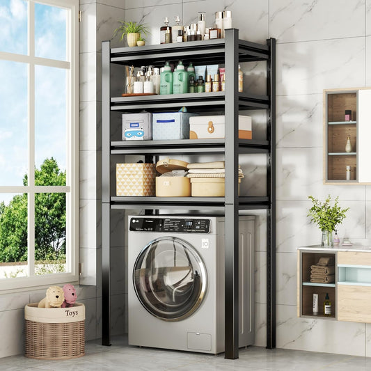 Over Washer and Dryer Shelves, 4 Tiers Adjustable Height Laundry Room Storage and Organizer Standing Shelf, Metal Freestanding Space Saving Organizers Shelf (4-Tier 63" H*45" W*15.7" D)