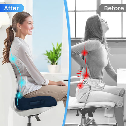CushZone Ergonomic Seat Cushion, Sciatica Support for Office Chair, Black