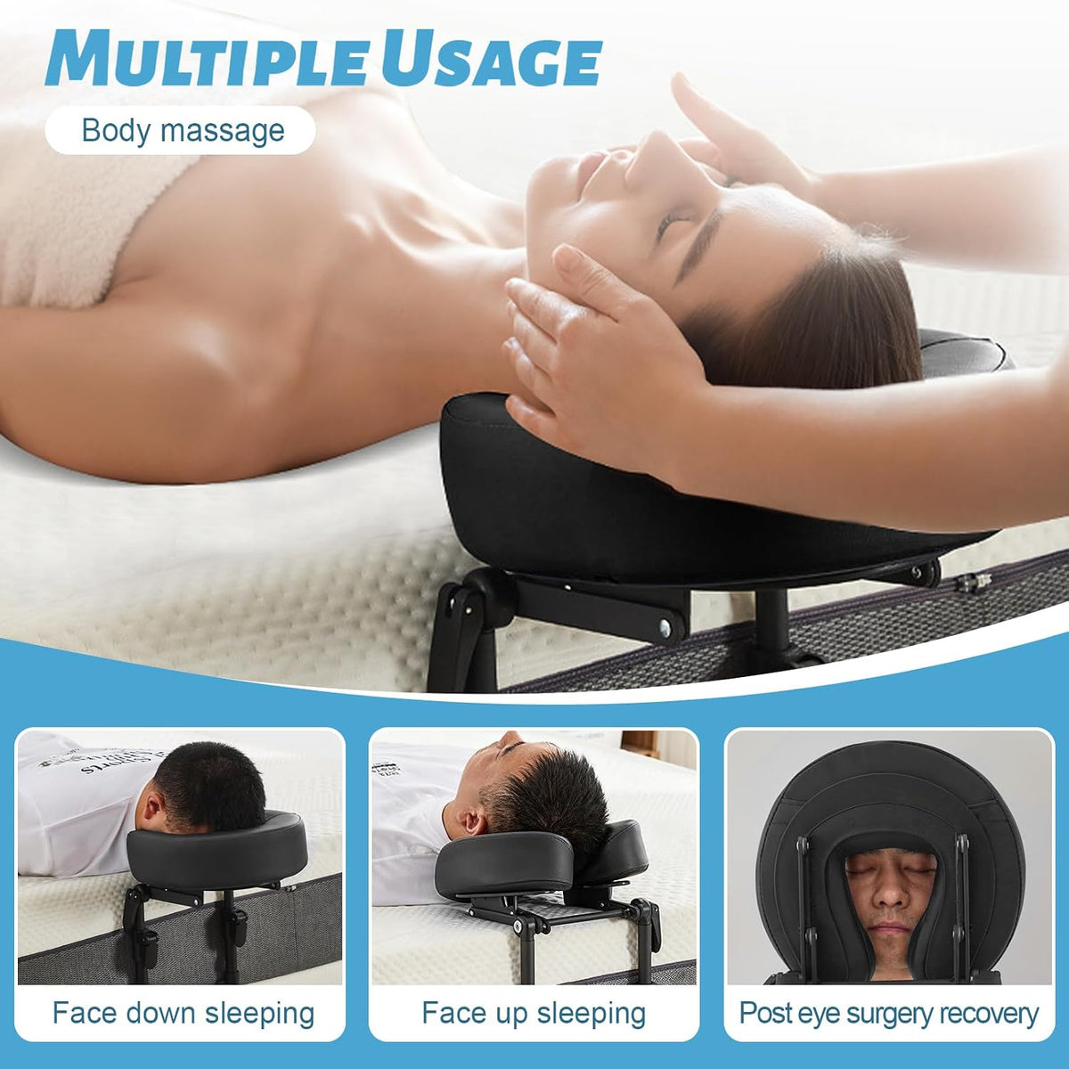 Massage Headrest for Bed, Head Holder & Face Cradle with Face Down Pillow