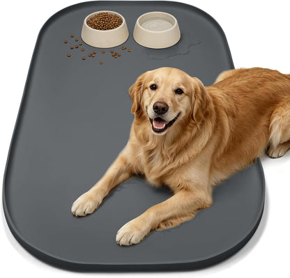 SMILOOL Waterproof Silicone Pet Food Mat with Raised Edge for Dog & Cat | 19" x 12" Non-Slip Pet Feeding Mats with Lip for Food & Water Bowl, Food Grade, Easy Cleaning, Black