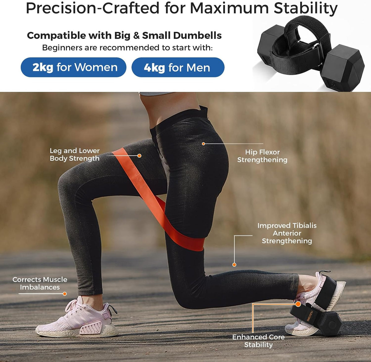 Monkey Foot Dumbbell Attachment for Glute Kickback Women's Leg Exercise Workouts at Home Adjustable Ankle Gym Strap Foot Weights Lifting Attachments Equipment for Men Hamstring Curls