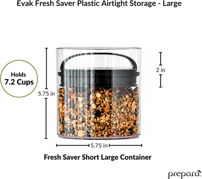 Prepara Evak Fresh Saver Airtight Plastic Container, Small (4” x 3.75”, 1.8 Cups), BPA-Free Food Storage Canister Vacuum Sealed Lid Handle, Odor Resistant, Ideal for Coffee Beans & Dry Goods | Shatterproof BPA-Free Airless Food Storage Canister, Odor