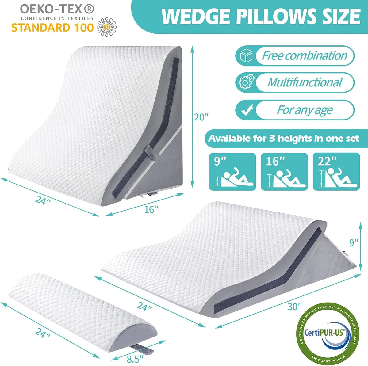 Simpledad Wedge Pillow for Sleeping, Orthopedic Bed Wedge Pillow Set