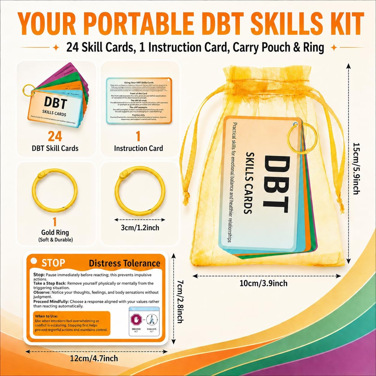 DBT Skills Cards for Adults & Teens – 24 DBT Coping Skills Flashcards for Emotional Regulation, Mindfulness, Distress Tolerance & Interpersonal Effectiveness, Therapy Tools for Counselors & Therapists