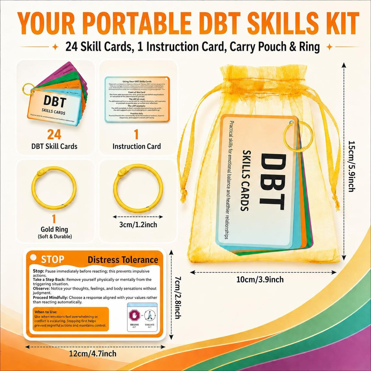 DBT Skills Cards for Adults & Teens – 24 DBT Coping Skills Flashcards for Emotional Regulation, Mindfulness, Distress Tolerance & Interpersonal Effectiveness, Therapy Tools for Counselors & Therapists