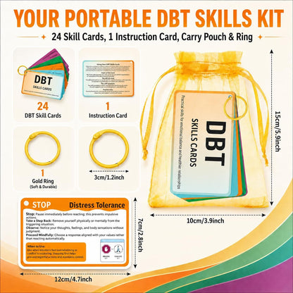 DBT Skills Cards for Adults & Teens – 24 DBT Coping Skills Flashcards for Emotional Regulation, Mindfulness, Distress Tolerance & Interpersonal Effectiveness, Therapy Tools for Counselors & Therapists