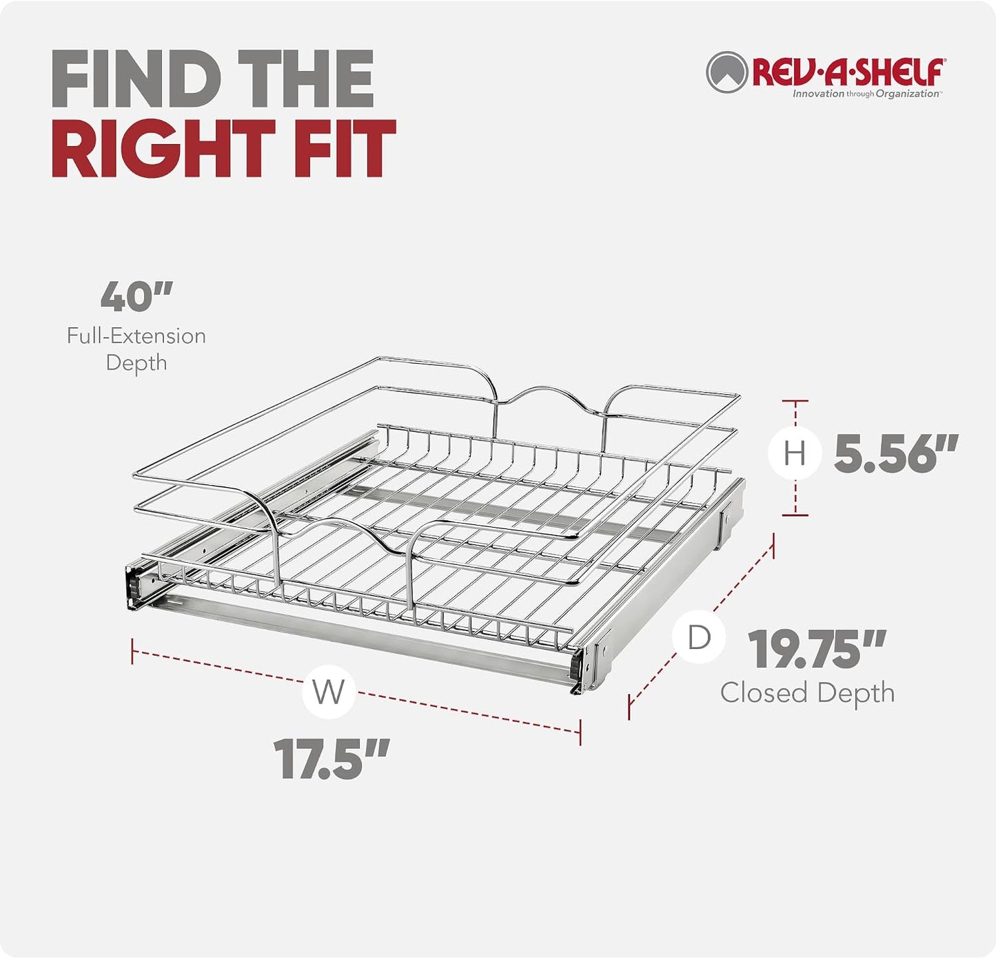 Rev-A-Shelf Pullout Organizer for Cabinets, Min Opening Width of 18" | STwo-Tier Steel Shelf for Kitchen or Vanity Cabinet Organization, Heavy Gauge Wire Slide Out Storage Basket, 5WB2-1822CR-1
