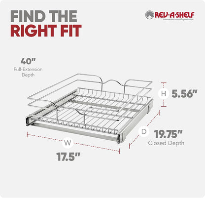 Rev-A-Shelf Pullout Organizer for Cabinets, Min Opening Width of 18" | STwo-Tier Steel Shelf for Kitchen or Vanity Cabinet Organization, Heavy Gauge Wire Slide Out Storage Basket, 5WB2-1822CR-1