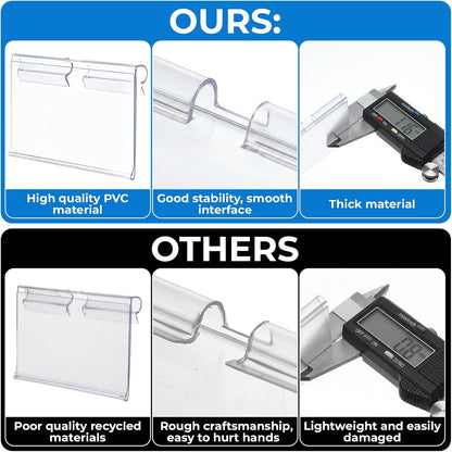 200 Pcs Clear Plastic Wire Shelf Label Holder, 2.4 x 1.7 Inch Reusable Plastic Price Display Holder Merchandise Sign Display Clips for Shop, Wire Shelf, Storage Bins