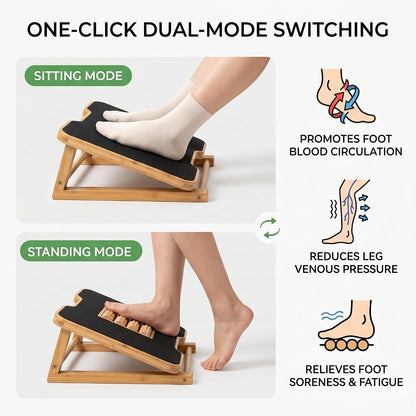 Bamboo Under Desk Foot Rest Foot Stool Rocking Footrest (Nature Semicircle) | Ergonomic Wooden Foot Stool with Non-Slip Surface