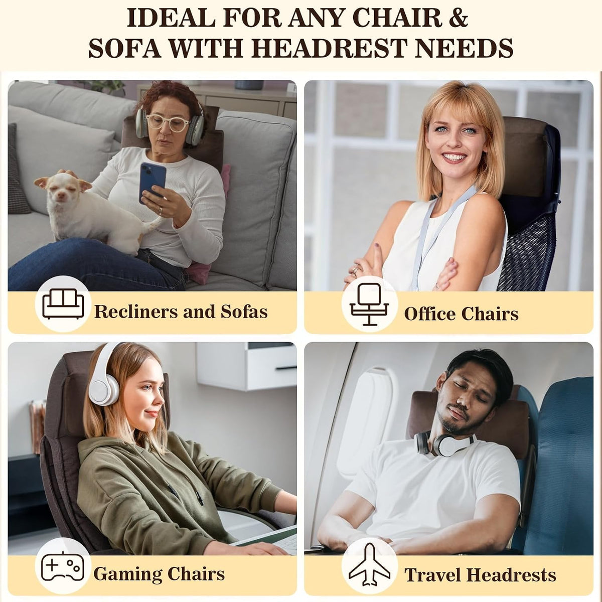 Recliner Headrest Pillow, Adjustable Comfort Neck & Head Support Pillow