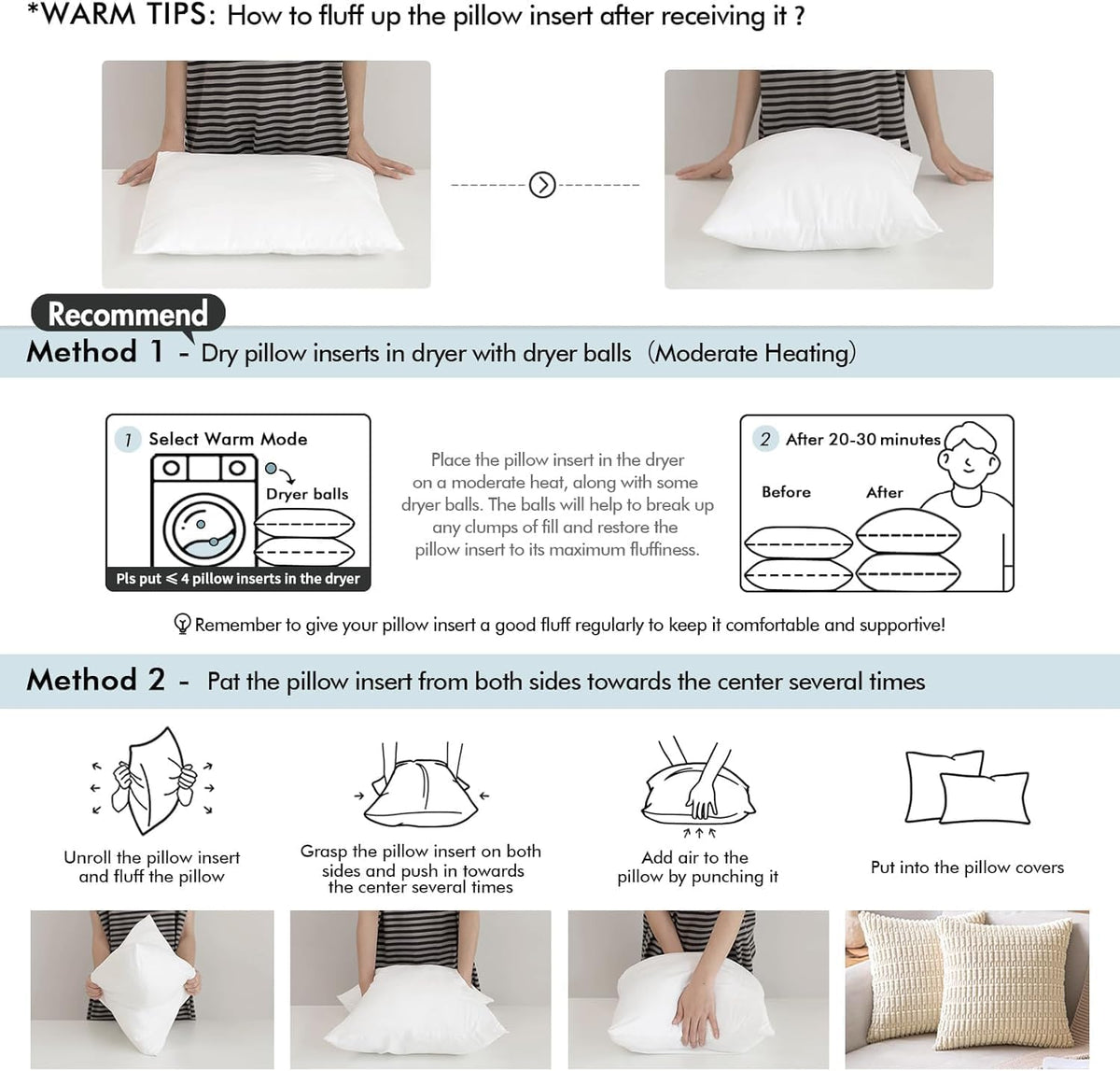 MIULEE Pillow Insert 12x20 Inch Decorative Rectangle Throw Pillow Insert
