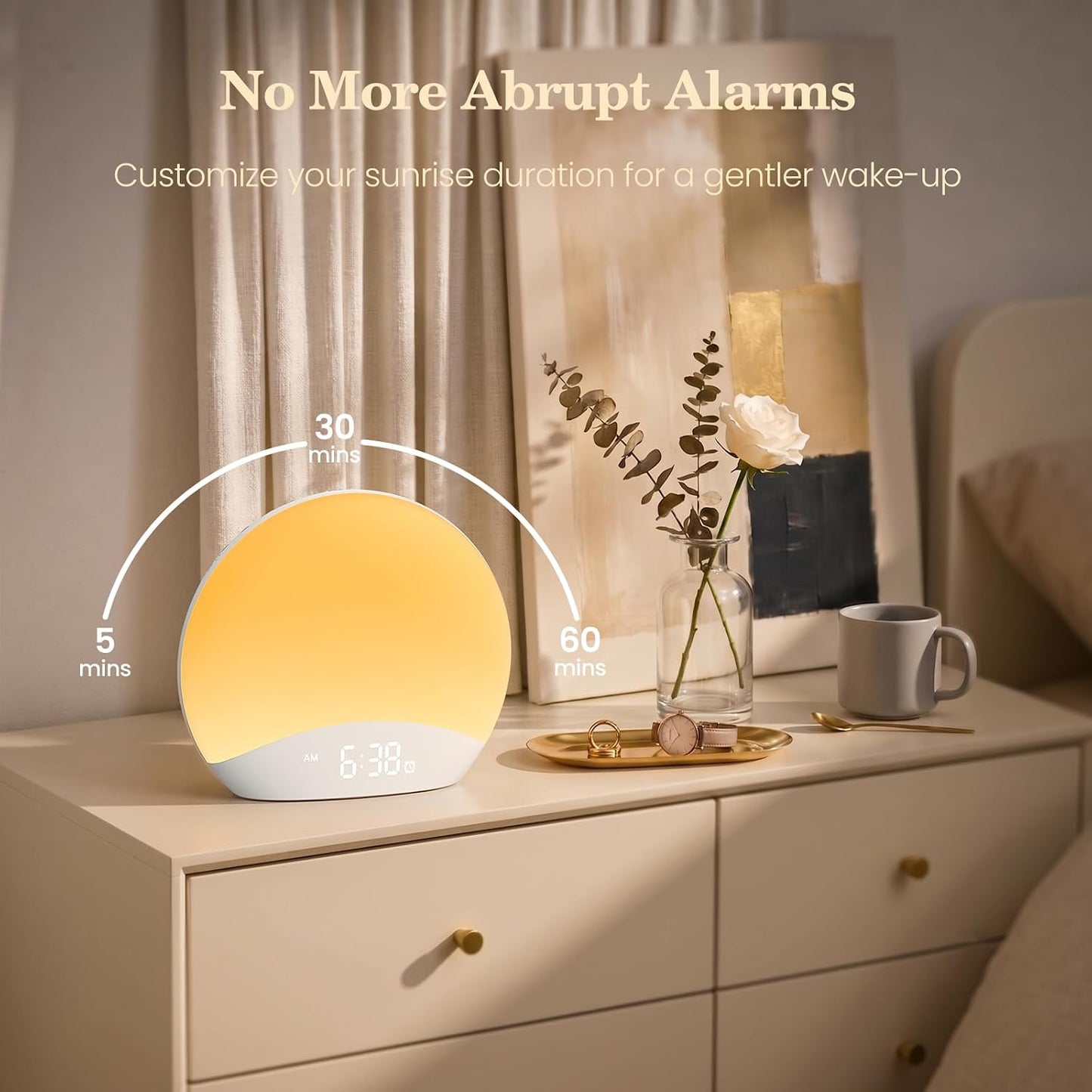 REACHER Wood Grain Sunrise Alarm Clock and Sound Machine Nightlight, Digital Dimmable Clock for Bedroom, 26 Sleep Sounds, White Noise Machine for Baby, Adults, Wake Up Light Alarm Clock for Kids | Digital Dimmable Clock for Bedroom, 26 Sleep Sounds,