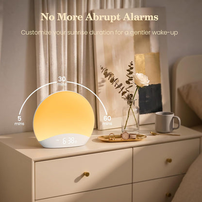 REACHER Wood Grain Sunrise Alarm Clock and Sound Machine Nightlight, Digital Dimmable Clock for Bedroom, 26 Sleep Sounds, White Noise Machine for Baby, Adults, Wake Up Light Alarm Clock for Kids | Digital Dimmable Clock for Bedroom, 26 Sleep Sounds,