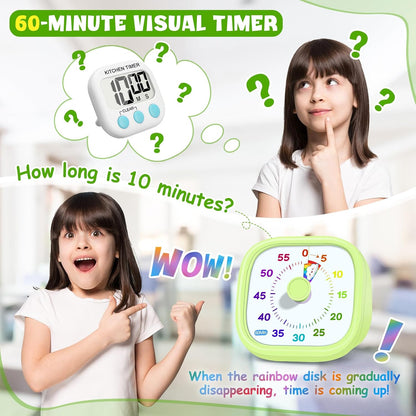 HIPPIH Visual Timer for Kids - 60 Minute Pomodoro Timers for Classroom Kitchen Office, Countdown Kids Timer Clock with Rainbow Disk, Desk Time Management Tool for Toddler with Silent Operation, Blue