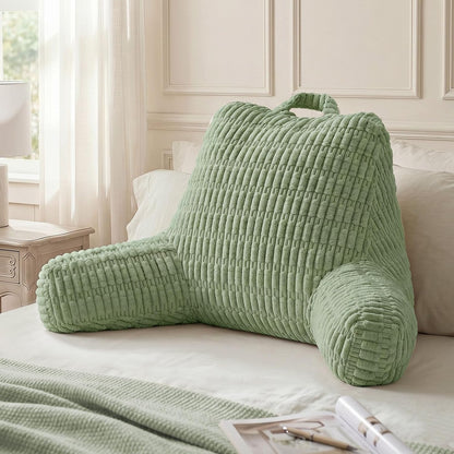 Blissful Diary Reading Pillow, Backrest Pillow with Shredded Memory Foam for Adult & Children, Designed for Bed and Couch Sitting Up, Includes Arms, Pockets and Washable Cover, Off White