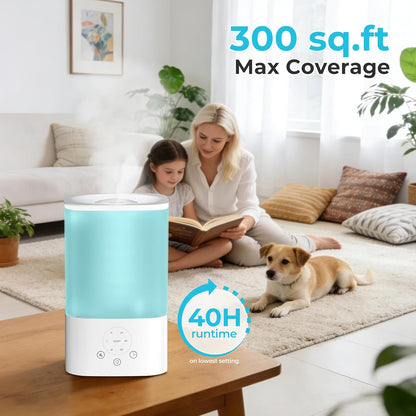 Cool Mist Humidifiers for Bedroom,3.2L Humidifiers for Baby Nursery＆Plants,7-Color Light,Oil Diffuser,Top Fill,360°Nozzle,Timer,24DB Quiet,BPA Free,Tap to Operate,White