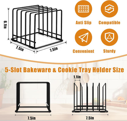 6 Pack Baking Sheet Organizer Rack Kitchen Cabinet Organizer 5 Slot Heavy-duty Metal Cookie Sheet for Cutting Board Storage Plate Bakeware Holder Tray Rack for Cabinets Countertop