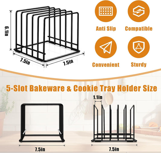 6 Pack Baking Sheet Organizer Rack Kitchen Cabinet Organizer 5 Slot Heavy-duty Metal Cookie Sheet for Cutting Board Storage Plate Bakeware Holder Tray Rack for Cabinets Countertop