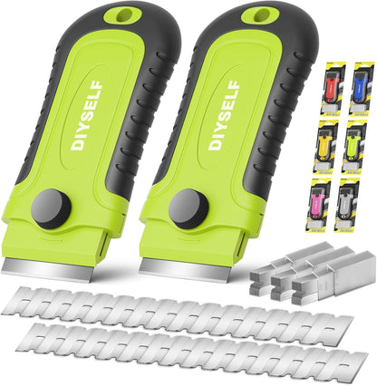 DIYSELF 1 Pack Razor Blade Scraper with 15 Extra Blades, Scraper Tool for Cleaning Window, Paint, Cooktop, Oven, Glass Stove Top Scraper, Razor Scraper with Buit-In Blade Storage | Razor Scraper for Cleaning Window, Paint, Cooktop, Oven, Glass Stove Top