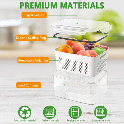 5 PCS Fruit Storage Containers for Fridge, Leakproof Food Storage Containers with Removable Colander, Dishwasher & Microwave Safe, Produce Saver Container Keep Berry Fruit Vegetable Fresh Longer
