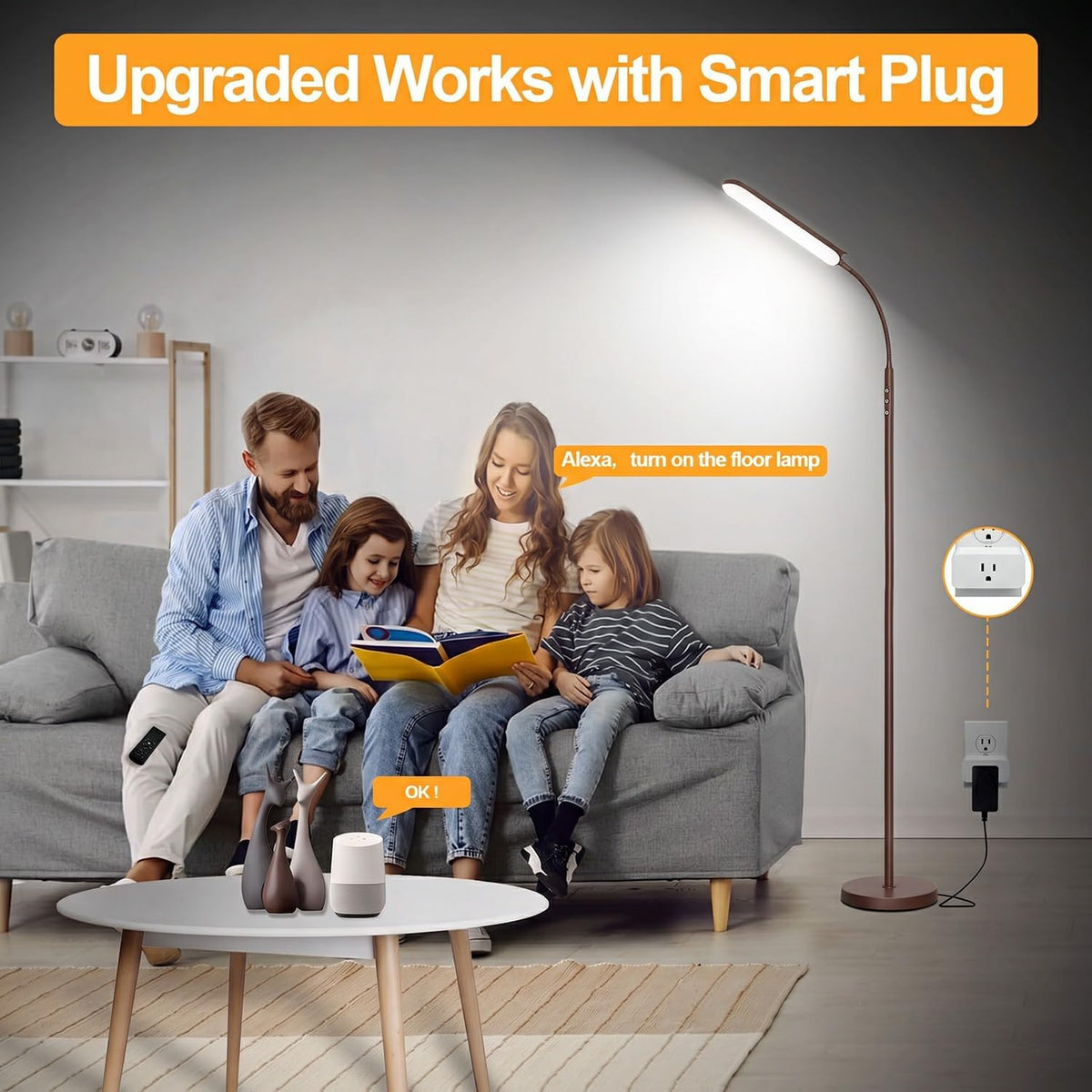 marctronic Floor Lamp, 18W 1800LM Super Bright LED Floor Lamp with Remote & Works with Smart Plug, Dimmable Timing Eye Caring Reading Lamps Floor Standing for Living Room Bedroom Office