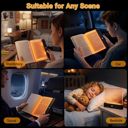 Amber Book Light, Rechargeable Clear LED Flat Reading Light with 3 Colors & Timer, Dimmable Panel Plate Lamp Book Full Page Light for Reading in Bed at Night, Funny Gifts for Readers Book Lovers