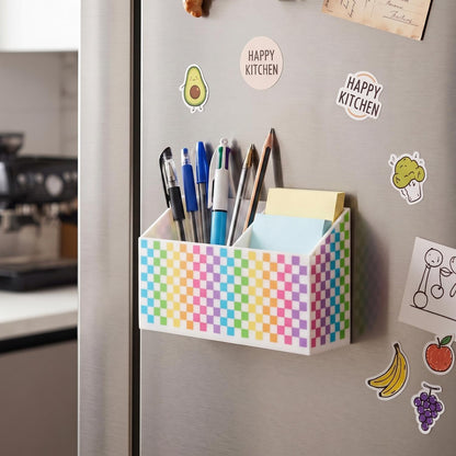 Tenceur Magnetic Dry Erase Marker Holder Acrylic Magnetic Pen Holder Whiteboard Marker Organizer for Whiteboard Fridge Refrigerator Locker Accessories Office Home Pen Storage(Checkered)