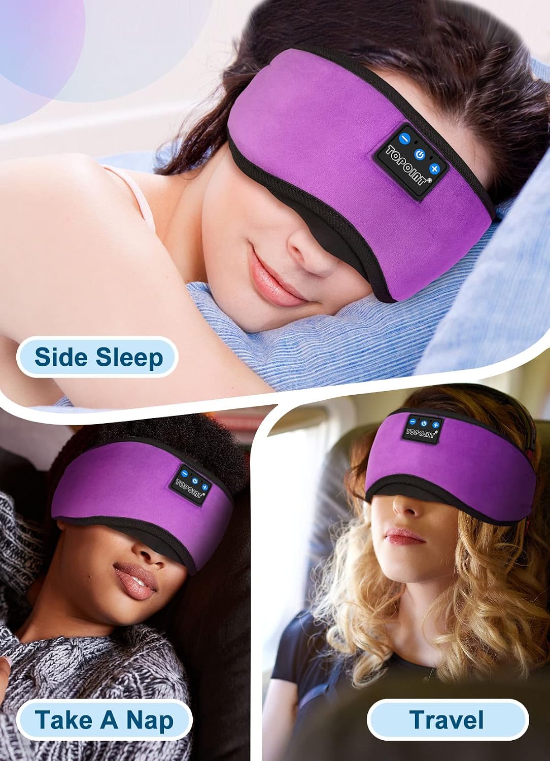 TOPOINT Sleep Mask Headphones Bluetooth Wireless 5.4, Breathable Cotton Eye Mask for Sleeping Side Sleepers Travel Music Headsets with Microphone Handsfree Men Women