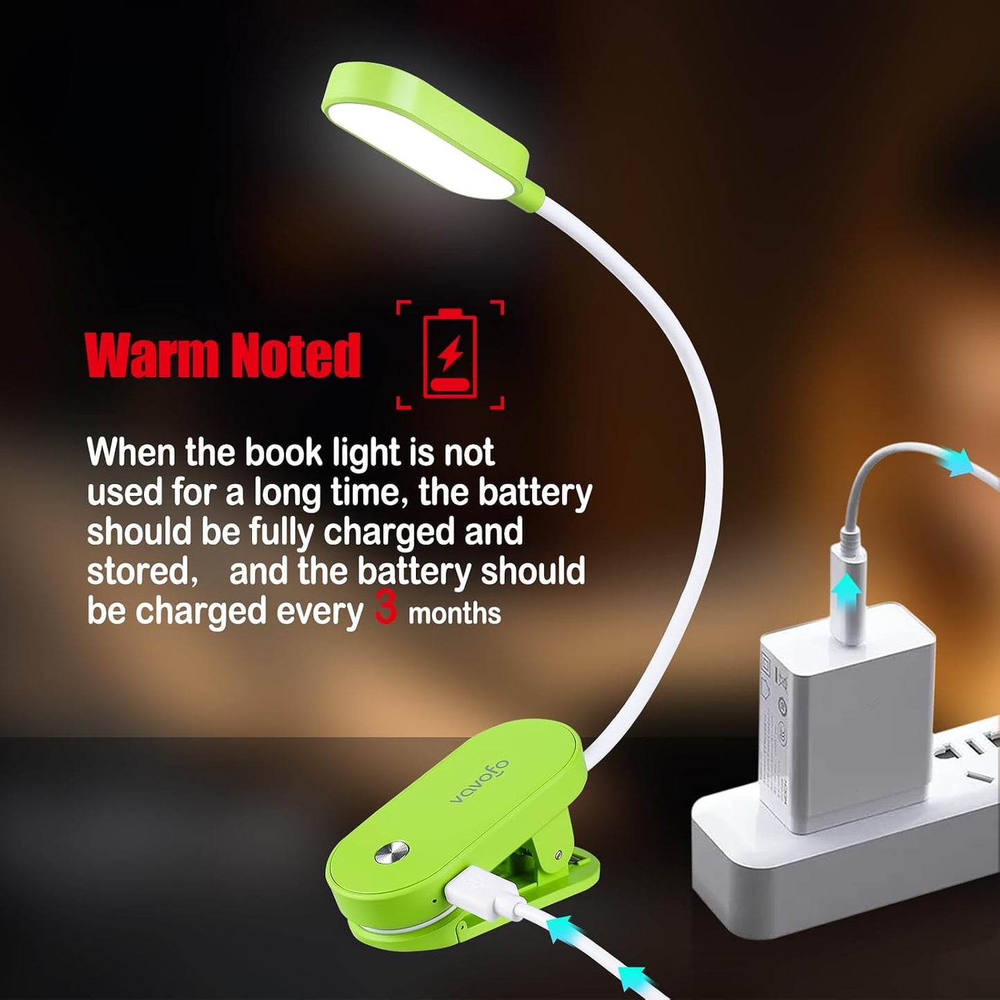 VAVOFO Rechargeable Book Light, 14 LEDs Eye Care Clip On Amber Reading Light for Bookworms Reading in Bed with 9 Colors 9 Brightness (Blue)