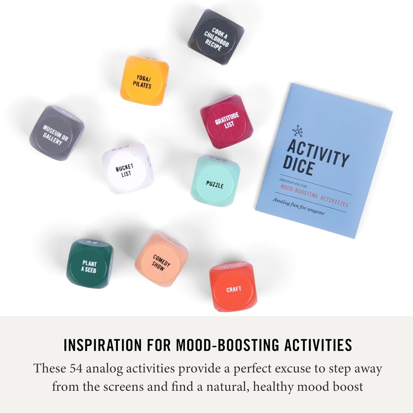 Two Tumbleweeds Mood-Boosting Activity Dice - 9 Wooden Dice for Self-Care & Connection - A Mindful Wellness Tool to Beat Doom-Scrolling - 54 Screen-Free Activities for Calm, Joy & Creativity