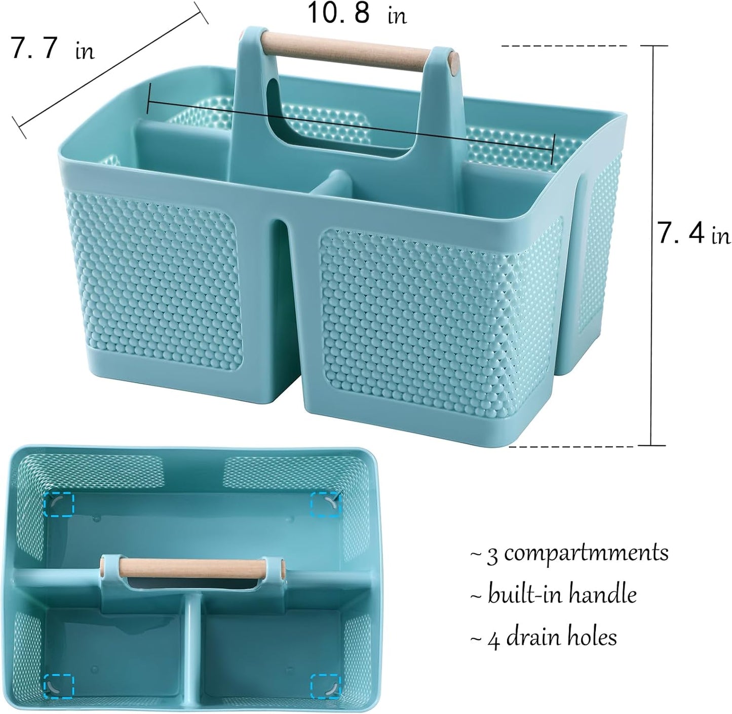 rejomiik Plastic Shower Caddy, Portable Shower Basket with Handle, Cream | Cleaning Caddy Organizer for Bathroom, College Dorm Room Essentials, Storage Tote