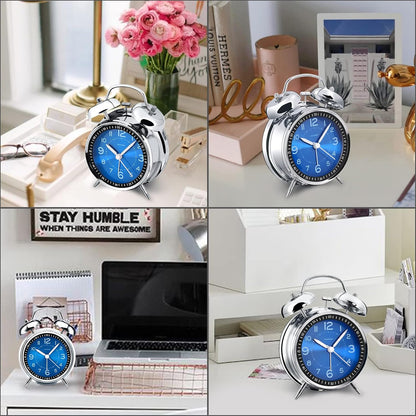 Peakeep Loud Alarm Clock for Heavy Sleepers Adults, Metal 4.5 Inches | Twin Bell Battery Operated Analog Alarm Clocks for Bedrooms Kids' Room Decoration (Jewel Blue)