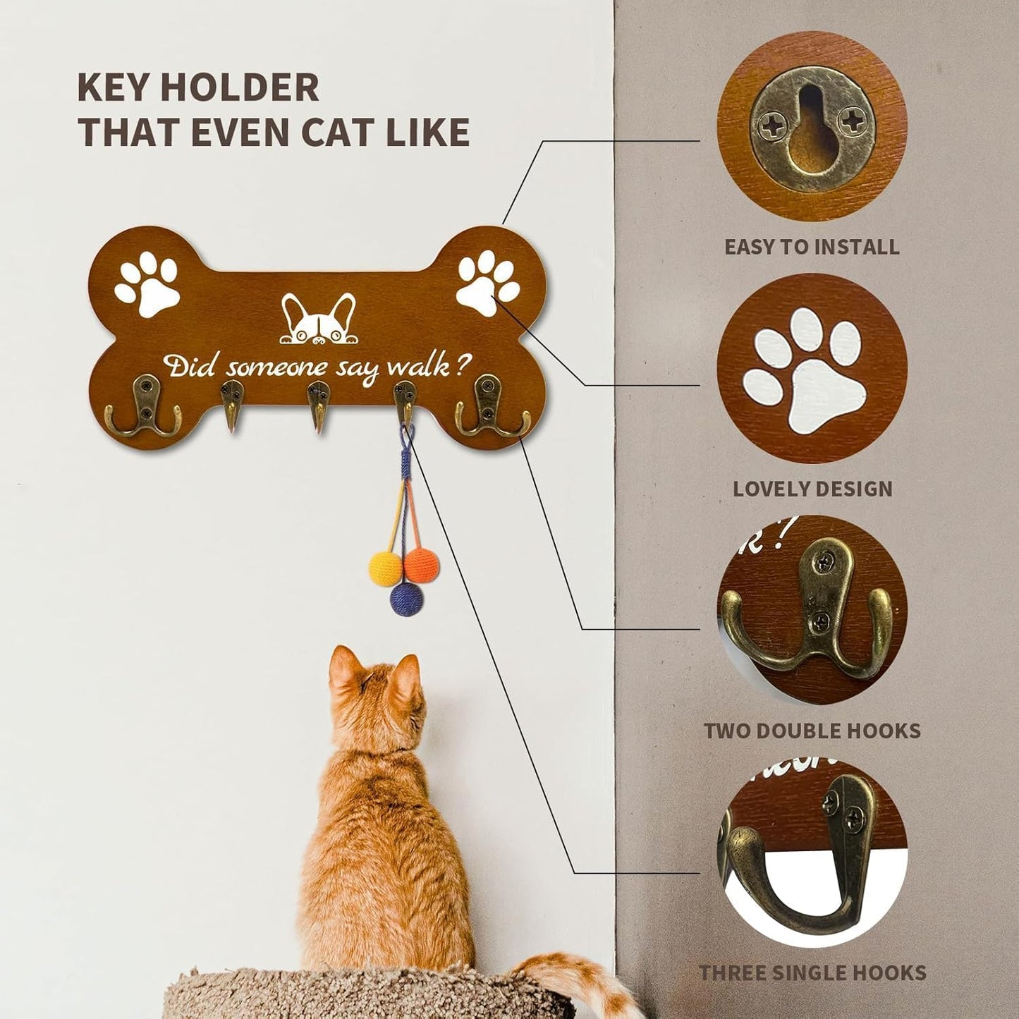 Dog Leash Holder forwall,Coat RackHooks, Mount Storage Organizer