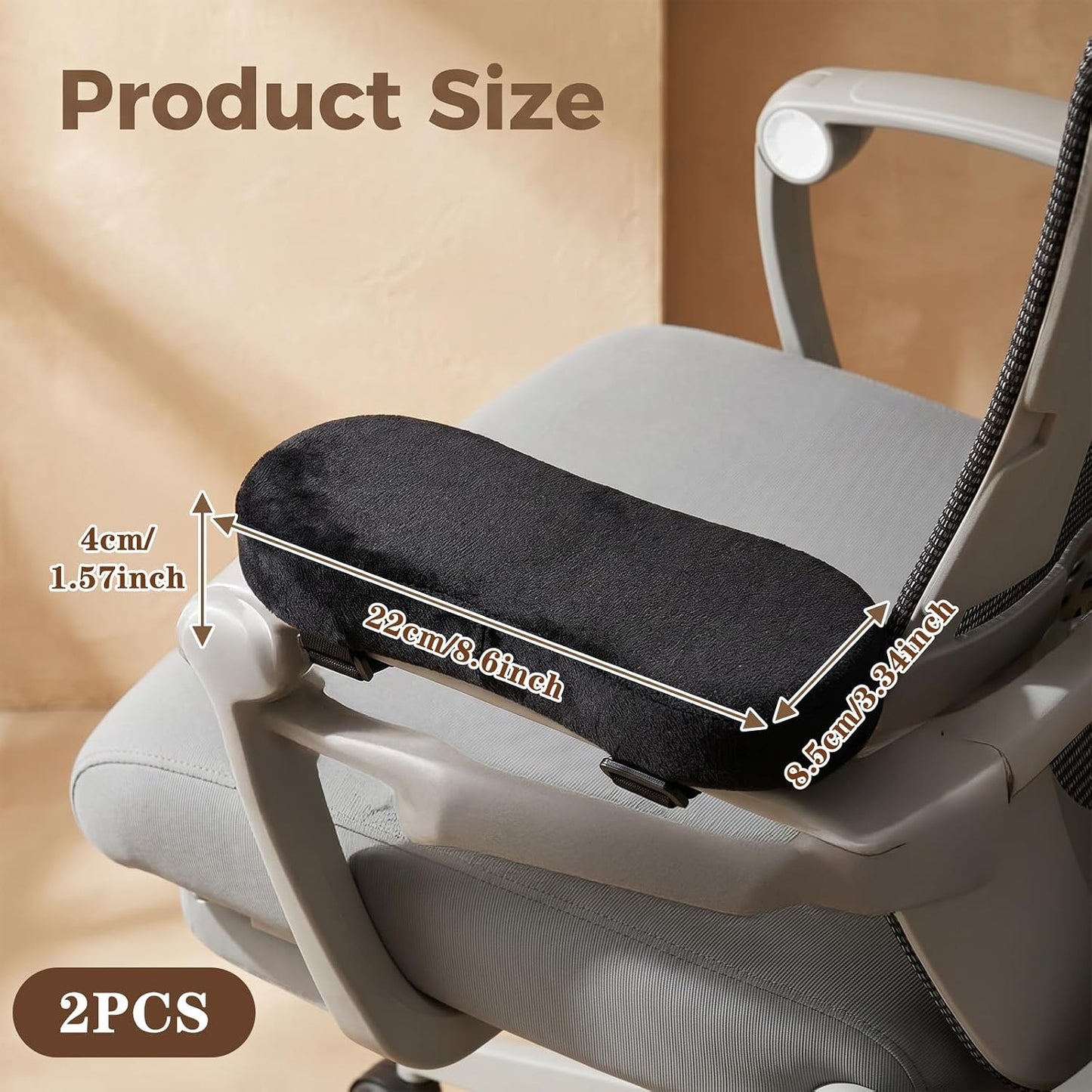 2 Pack Non-Slip Armrest Pads Ergonomic Thick Memory Foam Arm Pads for Office, Gaming Chairs (Black) | Thick Memory Foam, Ergonomic, Elbow Forearm Support, Universal