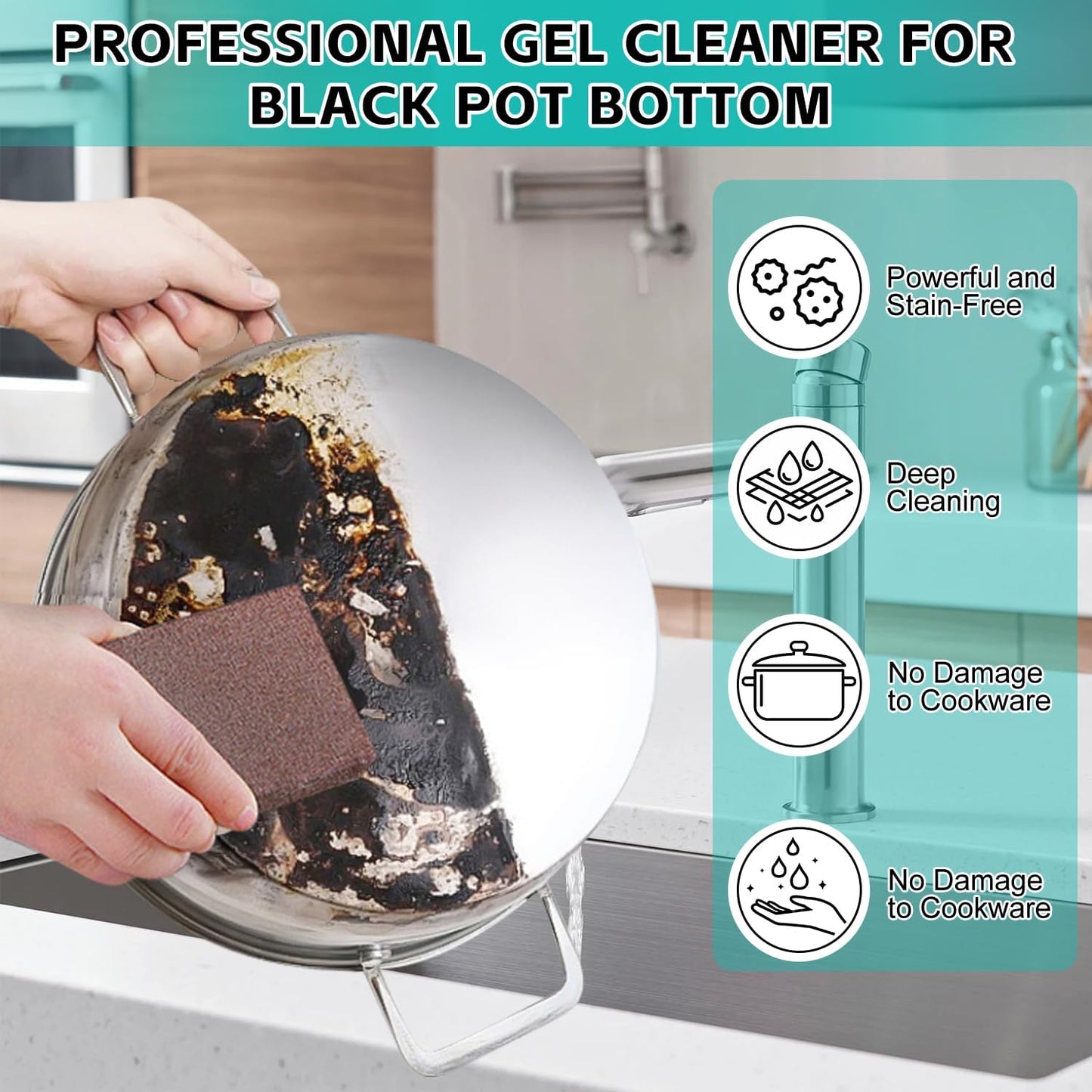 Magic Gel Cleaner for Black Pot Bottom,150 g PotBottom Cleaning Gel, Stainless Steel Cleaner for Bottom of Pots and Pans, PotGelCleaner Effortless for Burned Cookware (2 Pcs)