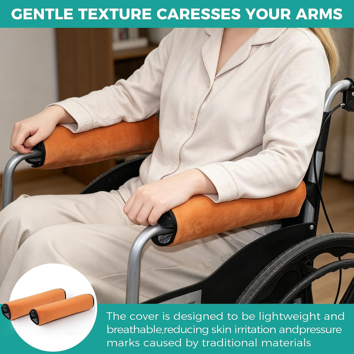 lefeke 2 Pack Wheelchair armrest Pads - Soft Velvet Foam armrest Covers for wheelchairs, Office Chairs and armchairs, etc., Effectively relieves arm Pressure and Prevents Soreness (Blue)