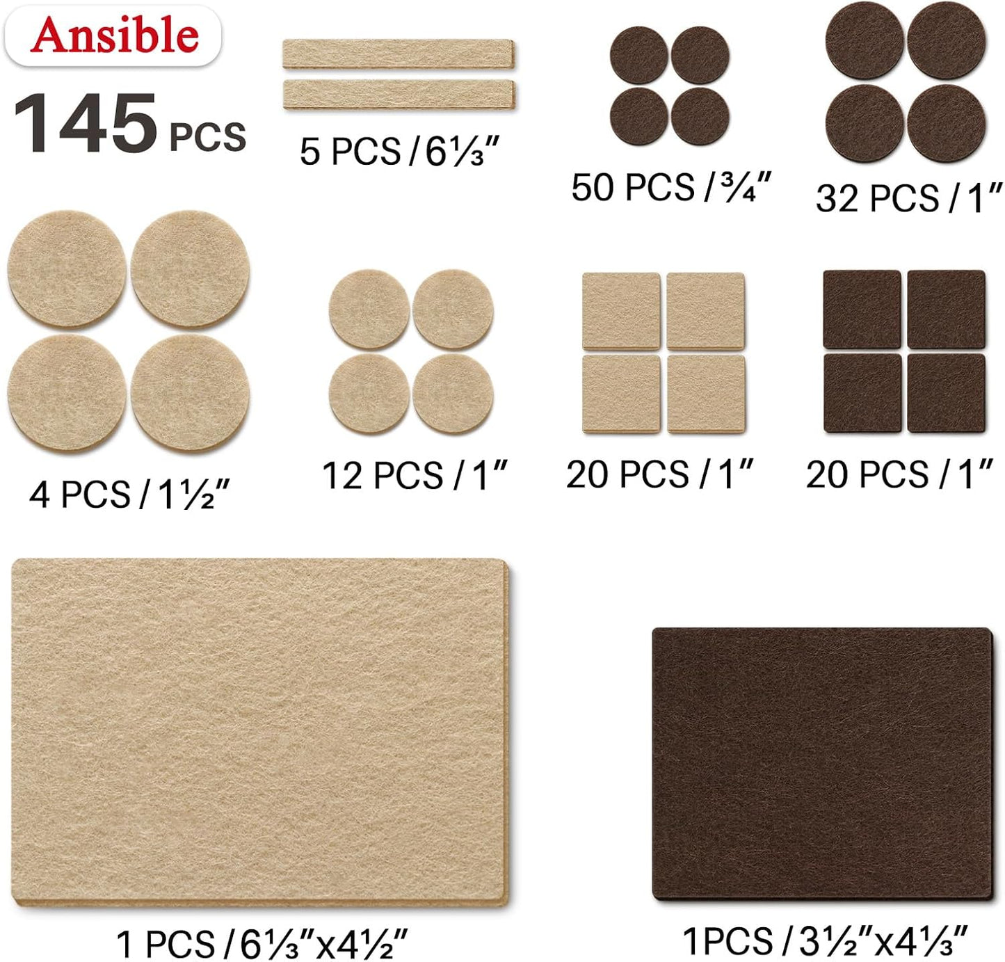 Ansible Felt Furniture Pads Chair Leg Floor Protectors 1" 60PCS | Felt Pads for Hardwood Floors,Self-Adhesive, Reduce Noise and Anti-Scratches,Easy to Install,Beige,Round