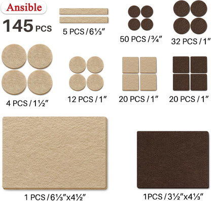 Ansible Felt Furniture Pads Chair Leg Floor Protectors 1" 60PCS | Felt Pads for Hardwood Floors,Self-Adhesive, Reduce Noise and Anti-Scratches,Easy to Install,Beige,Round