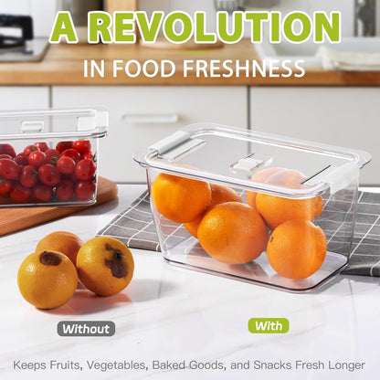 LUXEAR 4 Pack Fruit Vegetable Containers for Fridge, Produce Saver Container with Lids &Removable Colander BPA-free Refrigerator Storage Organizer for Fruit Vegetable, Berry, Meat keep Fresh Longer | BPA Free with Removable Colanders Leak-proof Fridge