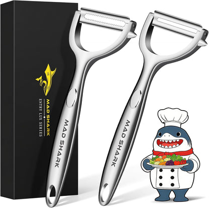 MAD SHARK Vegetable Peeler,Ultra Sharp Y Serrated Blade Peelers for Kitchen | Y Shaped Peeler Rust-proof Stainless Steel,Non-slip Ergonomic Grip,Easy Clean for carrots, potatoes, apples, fruits & veggies