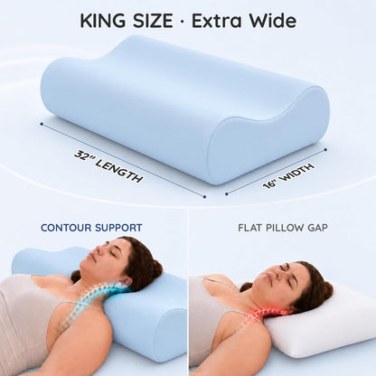 Contour Memory Foam Cervical Pillow for Neck Pain Relief, White | Orthopedic neck support | Standard size | side/back/stomach sleep | cervical alignment | two height choices | washable cover