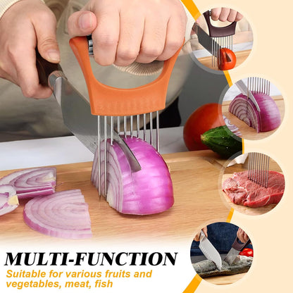 Stainless Steel Onion Holder for Slicing,Onion Slicer Holder,Kitchen Gadget | Green Onion Slicer Holder, Onion Cutter for Slicing of Onions, Tomatoes, Avocados, Eggs and Other Vegetables