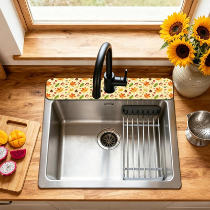 2Pcs Peonies Kitchen Sink Splash Guard Faucet Mat Vintage Florals Faucet Mat For Bathroom Kitchen 5.5x23.6In