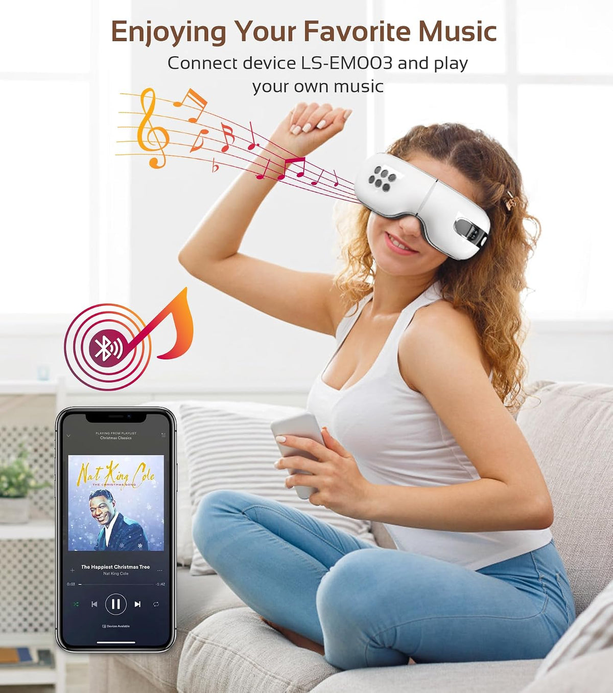 Eye Massager with Heat and Cooling for Migraine Dry Eyes Relief, Rechargeable Bluetooth Music Migraines Relief Eye Massager Improve Sleeping Gifts for Women Men