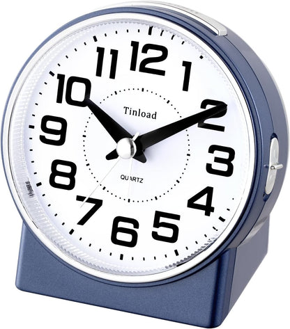 Tinload 4.3" No Ticking Analog Alarm Clock,Silent Readable for Seniors,Easy to Set,Gradual Rise Alarm,Big Numbers,On/Off Switch on Side,Gentle Wake,Snooze,Lighted on Demand,Battery Operated,Black